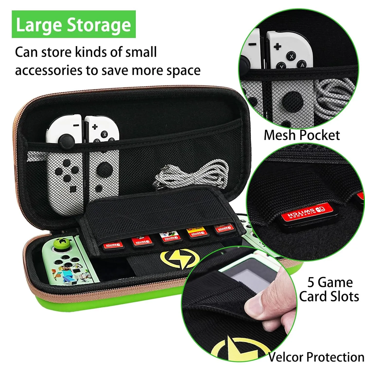 TIKOdirect Carrying Case for Switch & OLED Mode, Cute Portable Travel Bag in Newest Updated Design of Green Interior, Green
