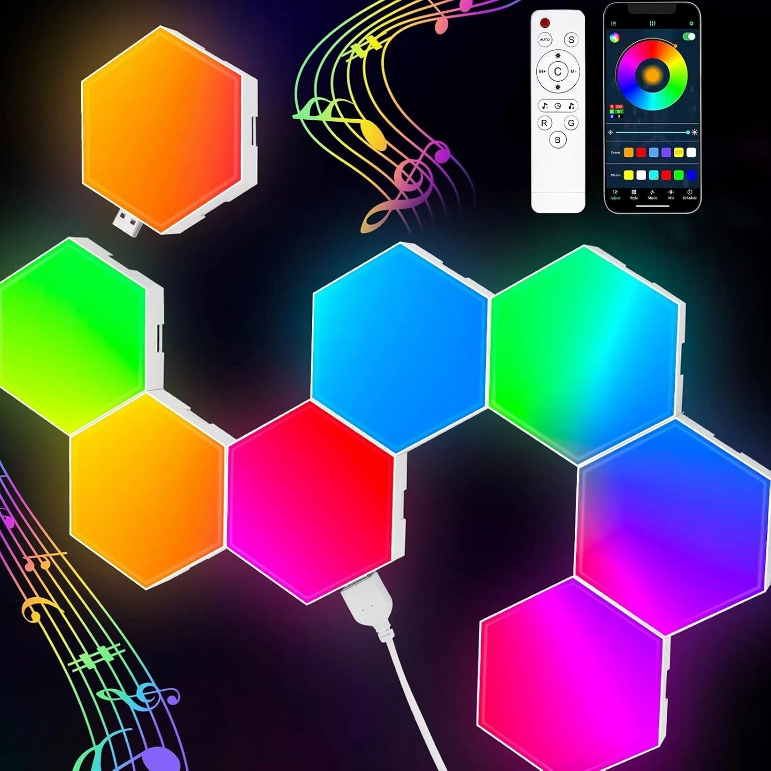 TISOFU Hexagon Lights (8 Pack) LED Wall Panels, RGB Gaming Lights with APP, Smart Modular Panel Hex Tiles Push Glide Expansion Shapes Lights