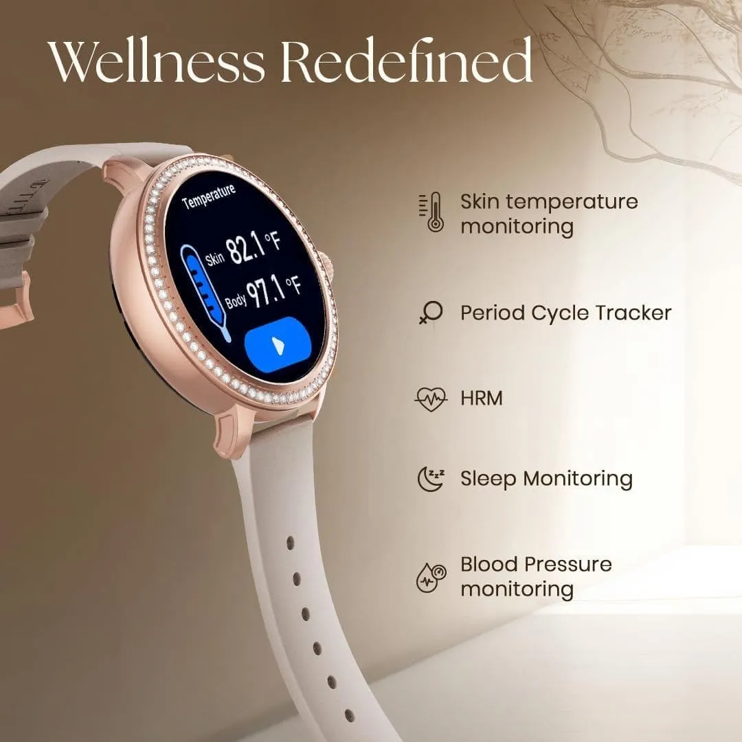 Titan Valerie 1.19" AMOLED Studded Stainless Steel Smart Watch for Women (Rose Gold)