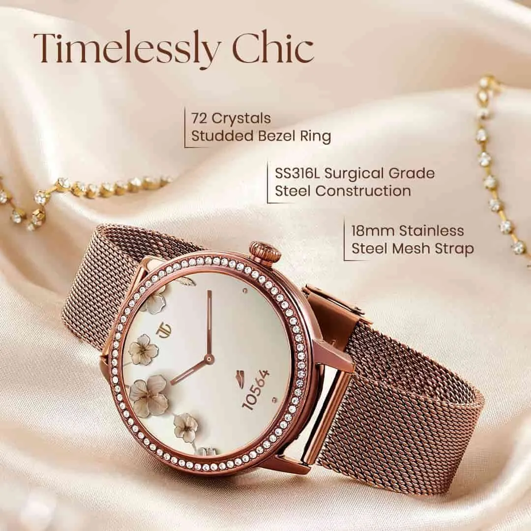 Titan Valerie 1.19" AMOLED Studded Stainless Steel Smart Watch for Women (Rose Gold)