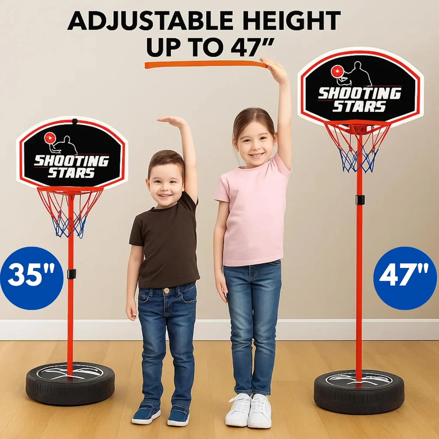 Toddler Basketball Hoop Set - Adjustable Indoor & Outdoor Mini Court - Christmas & Birthday Gift for Ages 4-8 Includes Basketball Goal, Stand, and Balls - Fun for Kids 3-12, Boys & Girls