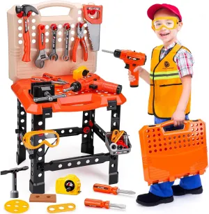 Toddler Tools Workbench Pretend Play Toys for Kids 3 4 5 Year Old with Realistic Electric Drill Boys Girls Age 2-4 Tool Set Learning Educational Construction Toy Power Work Bench Gifts for Kid 1-3 4-8