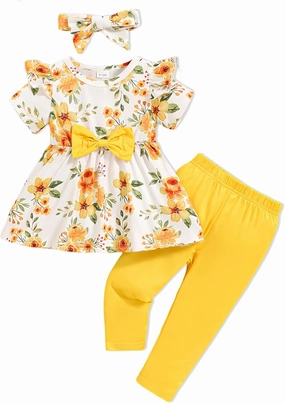 Toddler Baby Girl Clothes Infant Girl Outfits Summer Ruffle Floral T-Shirt Top Pants Set Spring Clothes