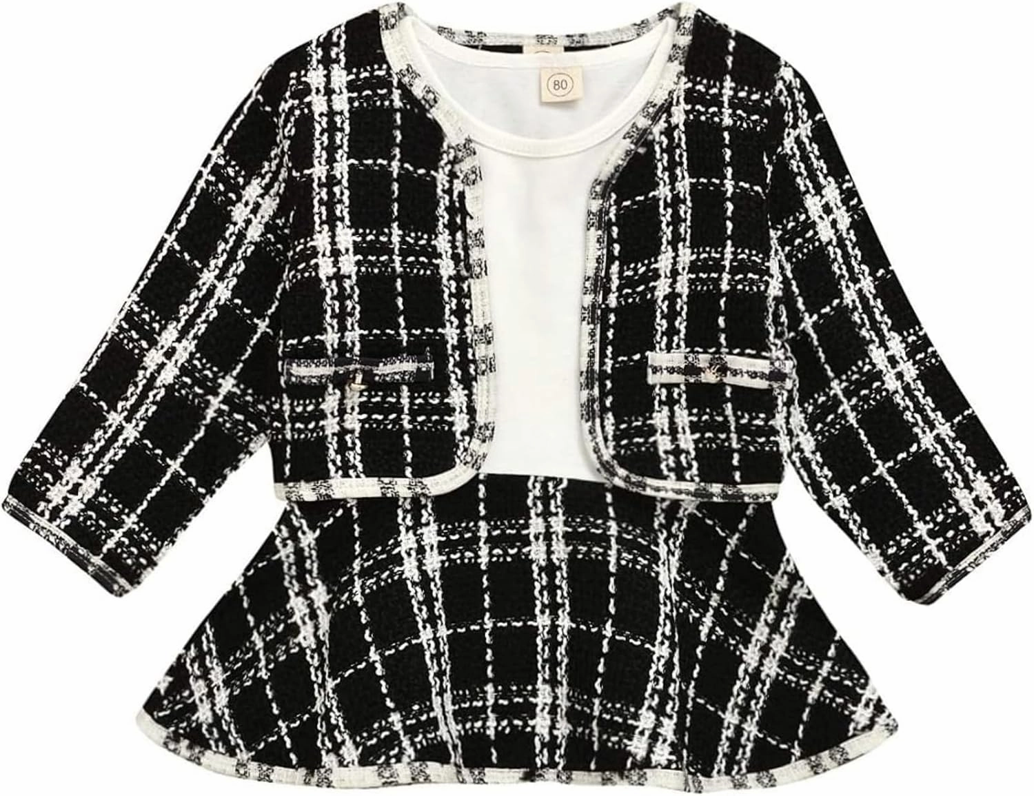 Toddler Kids Baby Girls Plaid Skirt Set Cardigan Jacket Coat   Tutu Dress Set Long Sleeve Outfits Fall Outfit Set