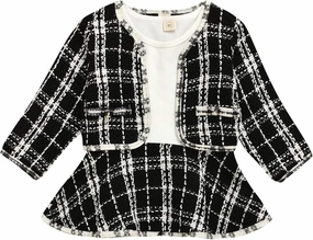 Toddler Kids Baby Girls Plaid Skirt Set Cardigan Jacket Coat   Tutu Dress Set Long Sleeve Outfits Fall Outfit Set