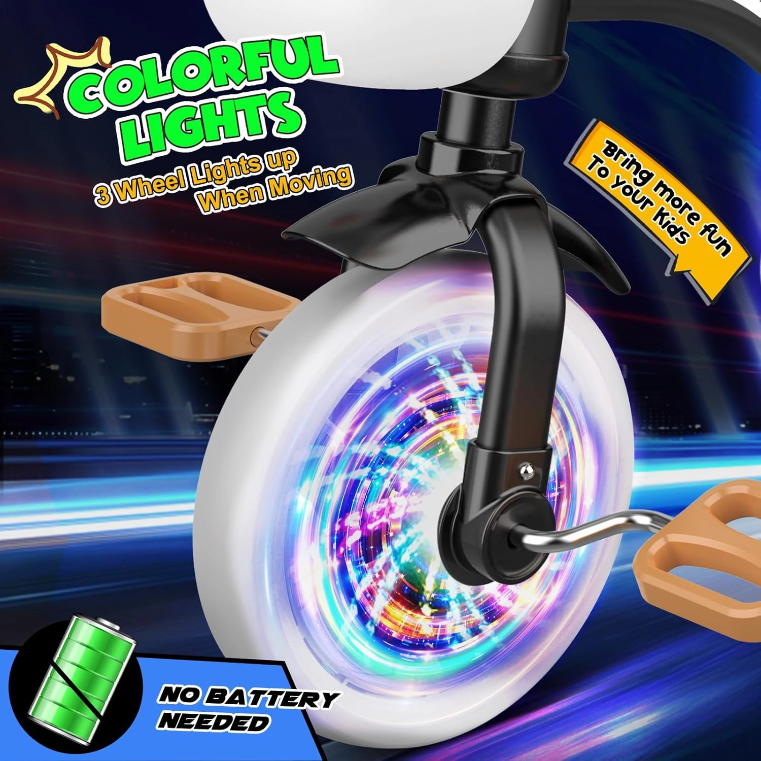 Toddler Tricycle for 1-3 3-5 Year Olds, Colorful Lighting Toddler Bike Baby, Toys for Ages 2-4 Boys, 3-Level Adjustable Seat, 2 3 4 5 Year Old Birthday Gifts