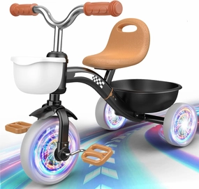 Toddler Tricycle for 1-3 3-5 Year Olds, Colorful Lighting Toddler Bike Baby, Toys for Ages 2-4 Boys, 3-Level Adjustable Seat, 2 3 4 5 Year Old Birthday Gifts