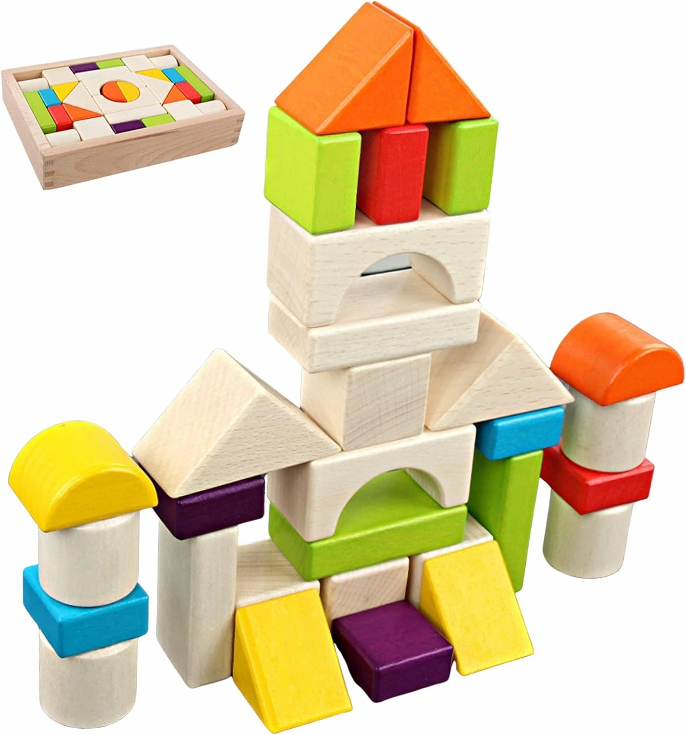 Toddler Wooden Building Block Toys Stacking Blocks Set Educational Preschool Learning Montessori Toy for Kids Age 3 4 5 6 7 8 Year Old Boy and Girl Gift 30 PCS