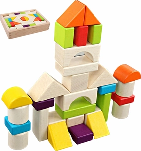 Toddler Wooden Building Block Toys Stacking Blocks Set Educational Preschool Learning Montessori Toy for Kids Age 3 4 5 6 7 8 Year Old Boy and Girl Gift 30 PCS