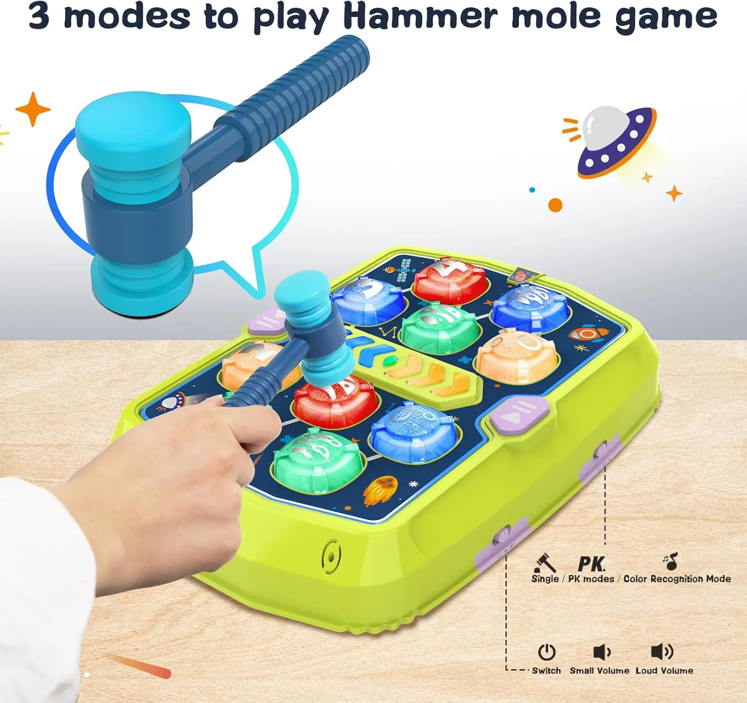 Toddlers Toys Age 3-8, Hammer Mole Game Toys for 3 4 5 6  Year Old Boys, with 3 Modes, 36 Levels and Light-up, Baby Toy Gifts for Early Learning, Birthday Gift for Toddler Boy Girl Toy