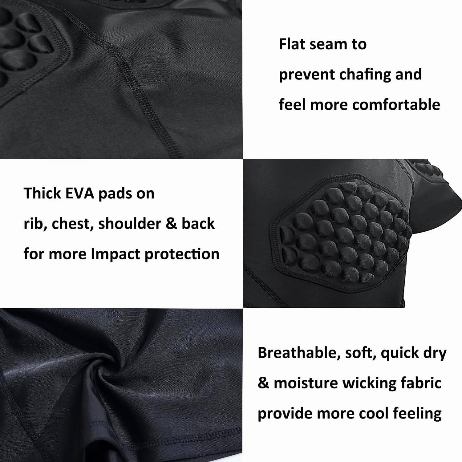 Topeter Football Padded Shirt for Youth, Kids Compression Rib Protector Shirts with Rib/Chest/Shoulder/Back Pads