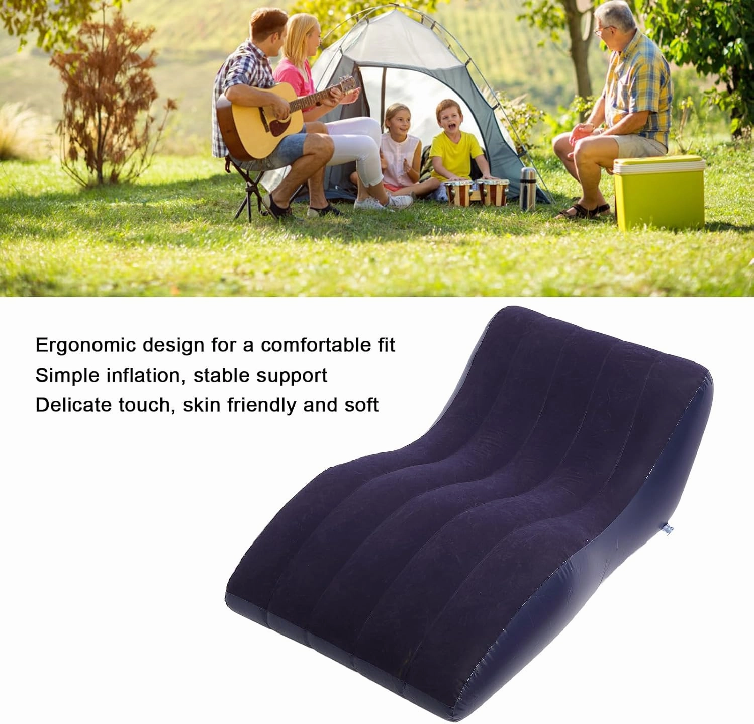 TOPINCN Portable Inflatable Lounger Sofa Portable Inflatable Recliner Lounge Sofa, Lazy Air Couch Reclining Chair for Indoor and Outdoor Patio Camping (Navy Blue)