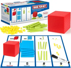 Torlam 131 PCS Base Ten Blocks for Math - Place Value Blocks, Plastic Base 10 Math Manipulatives 1st Grade, Math Counters, Math Cubes, Counting Cubes for Kids Kindergarten Math