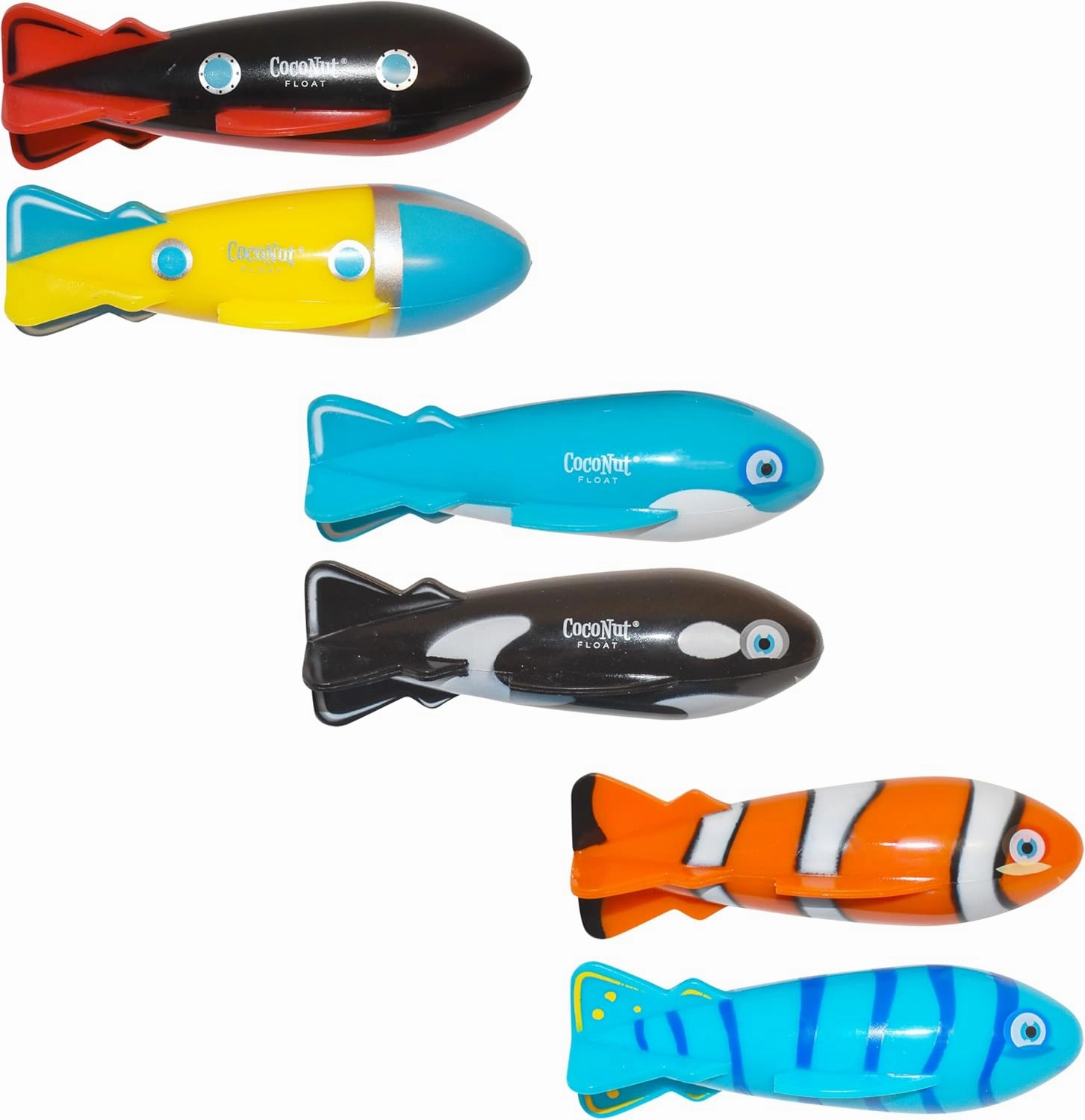 Torpedo Racer Dive Toys - 6-Pack of Fun, Colorful Whale, Submarine & Tropical Fish Dive Toys - Hydrodynamic Underwater Gliders to Practice Your Swimming Skills, Kids Ages 8 