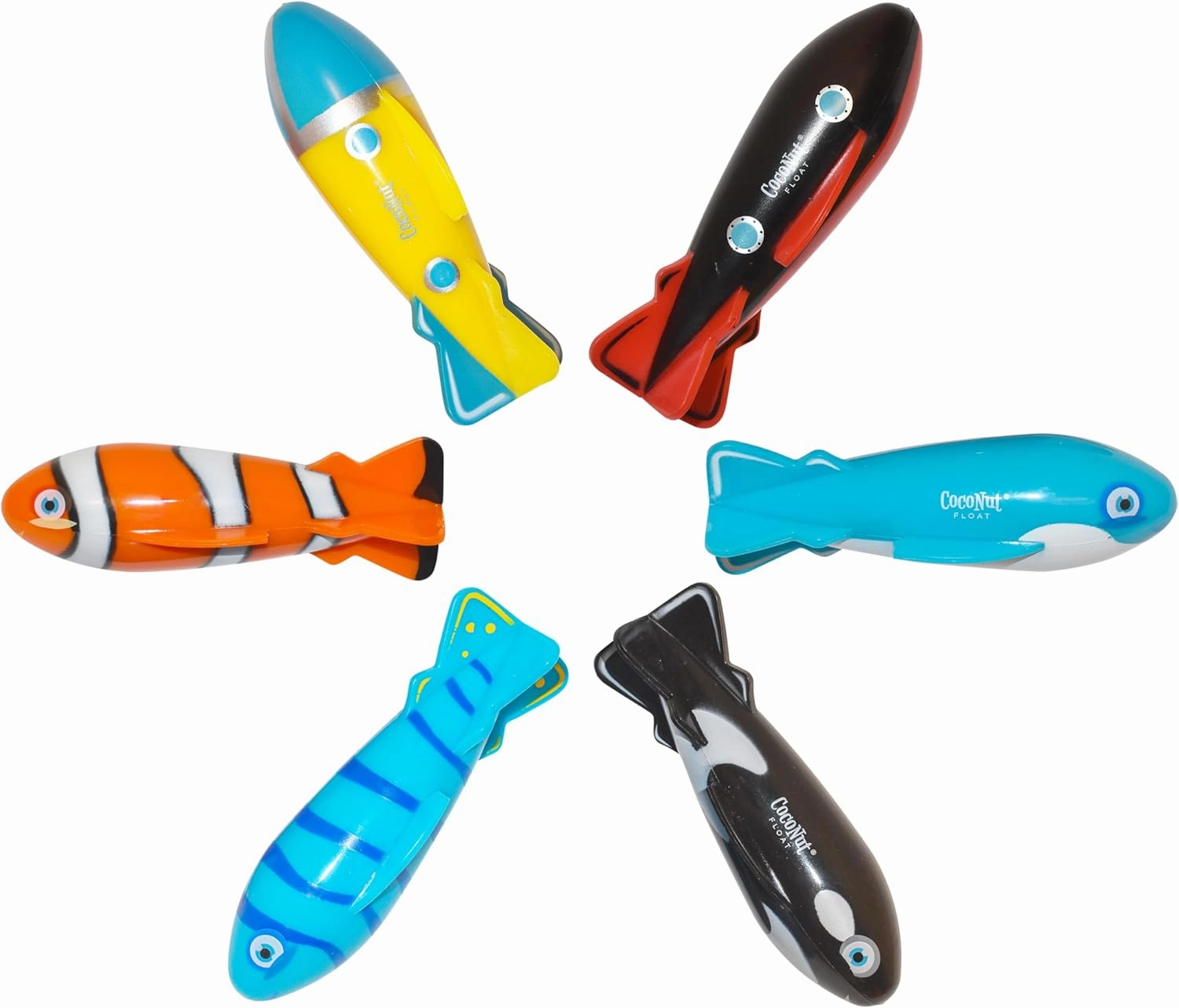 Torpedo Racer Dive Toys - 6-Pack of Fun, Colorful Whale, Submarine & Tropical Fish Dive Toys - Hydrodynamic Underwater Gliders to Practice Your Swimming Skills, Kids Ages 8 