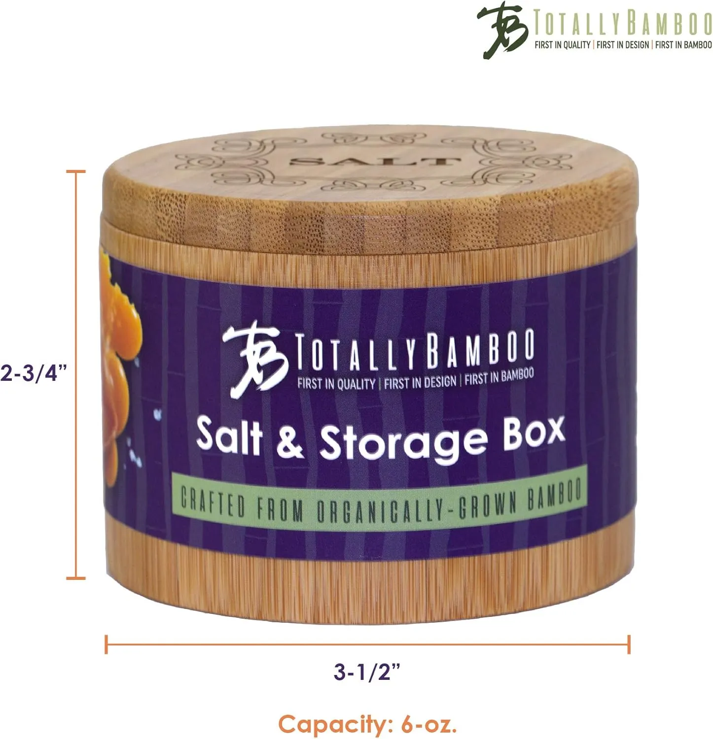 Totally Bamboo Salt Cellar Bamboo Storage Box with Magnetic Swivel Lid, 6 Ounce Capacity, Celtic Knot Engraved on Lid