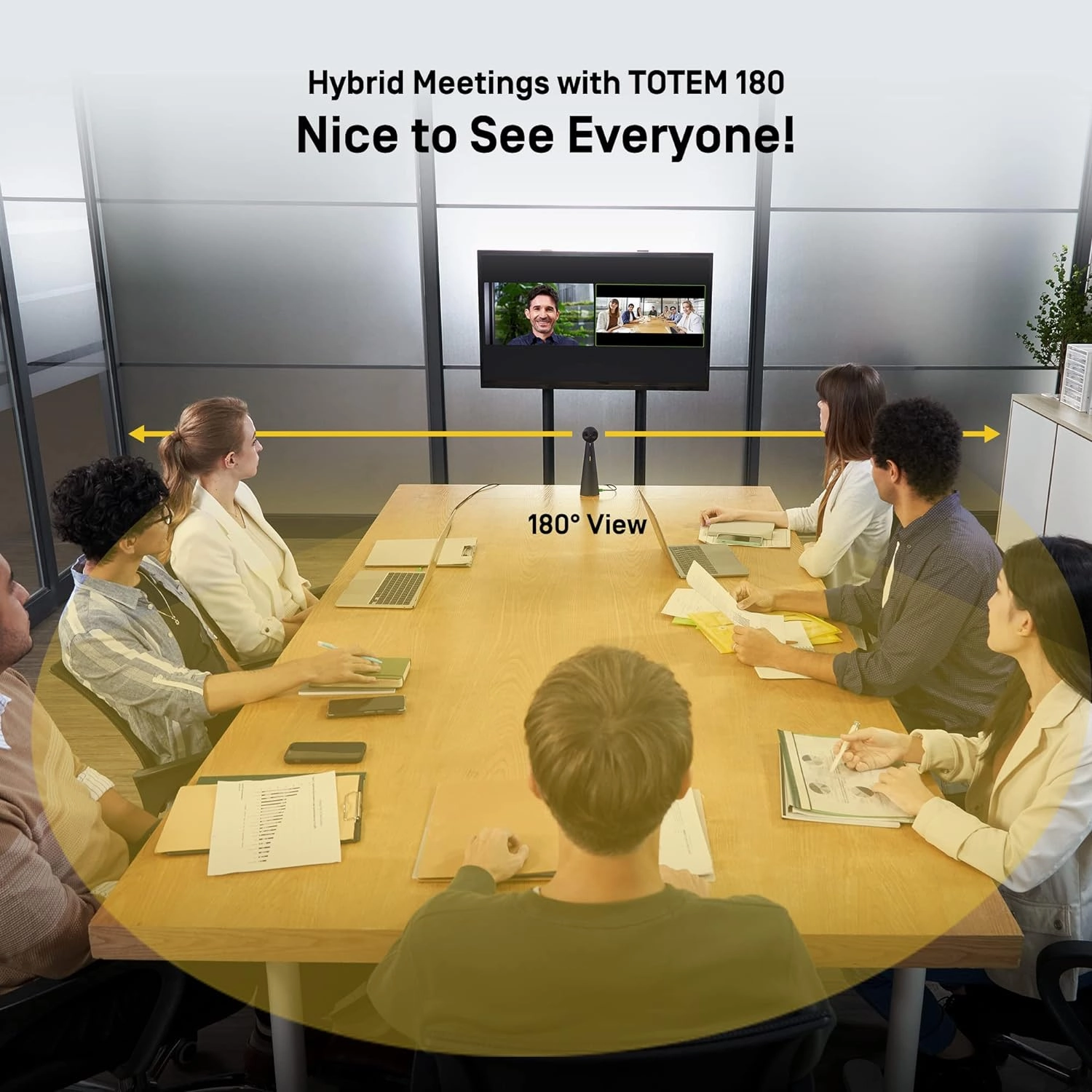 TOTEM 180 4K Panoramic Video Conference Camera w/ 180° & 120° View, Premium Webcam, Full Room Coverage, AI Auto Framing, Noise Reduction Mics, Plug-and-Play USB-C, Remote Hybrid Learning, Zoom & Teams