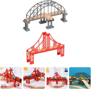 Totority Intersection Bridge: Wooden Track Suspension Bridge Toy Compatible with Thomas Friends Railway Wooden Train Sets
