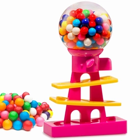 Tower Gumball Machine for Kids - 10" Gum Machine Toy Bank - Candy Machine Dispenser Includes 25 Dubble Bubble Gum Balls - Candy Dispenser Machine Christmas Gift Toys for Girls and Boys - Playo (Pink)