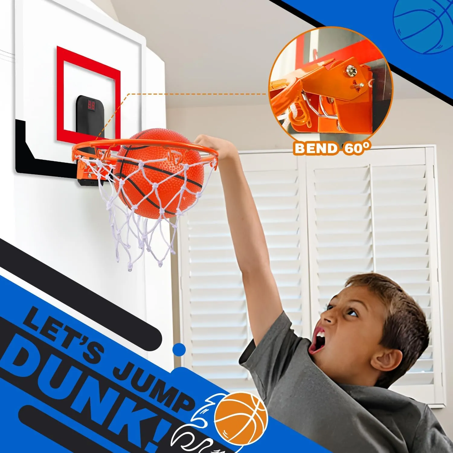 TOY Life Basketball Hoop Indoor with Scoresboard Basketballhoop for Kids Over The Door Mini Hoops for Teens and Adults Door Room Office Goal with 4 Balls