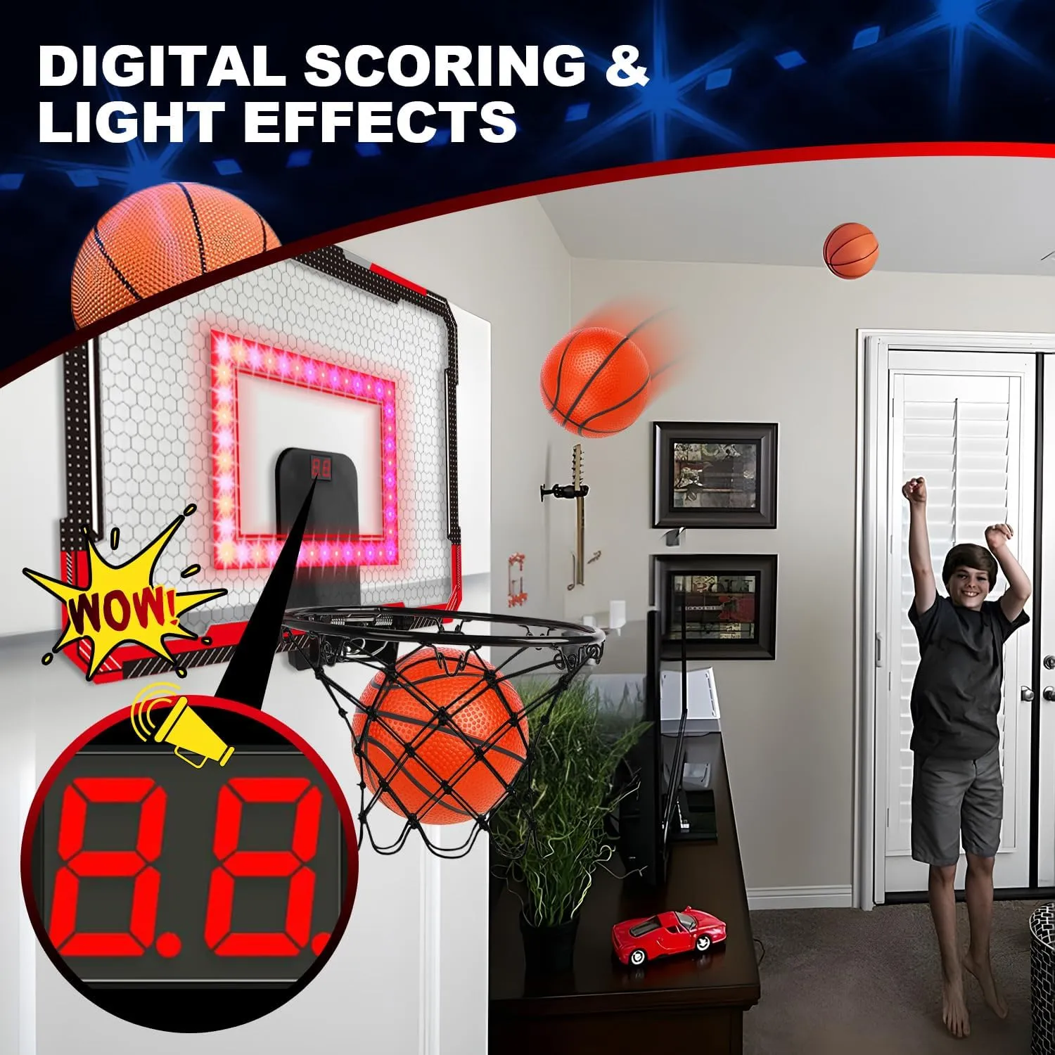 TOY Life Over The Door Basketball Hoop for Kids, Teens, Adults - Indoor Mini Hoop for Room, Office with 4 Balls - Basketball Goal