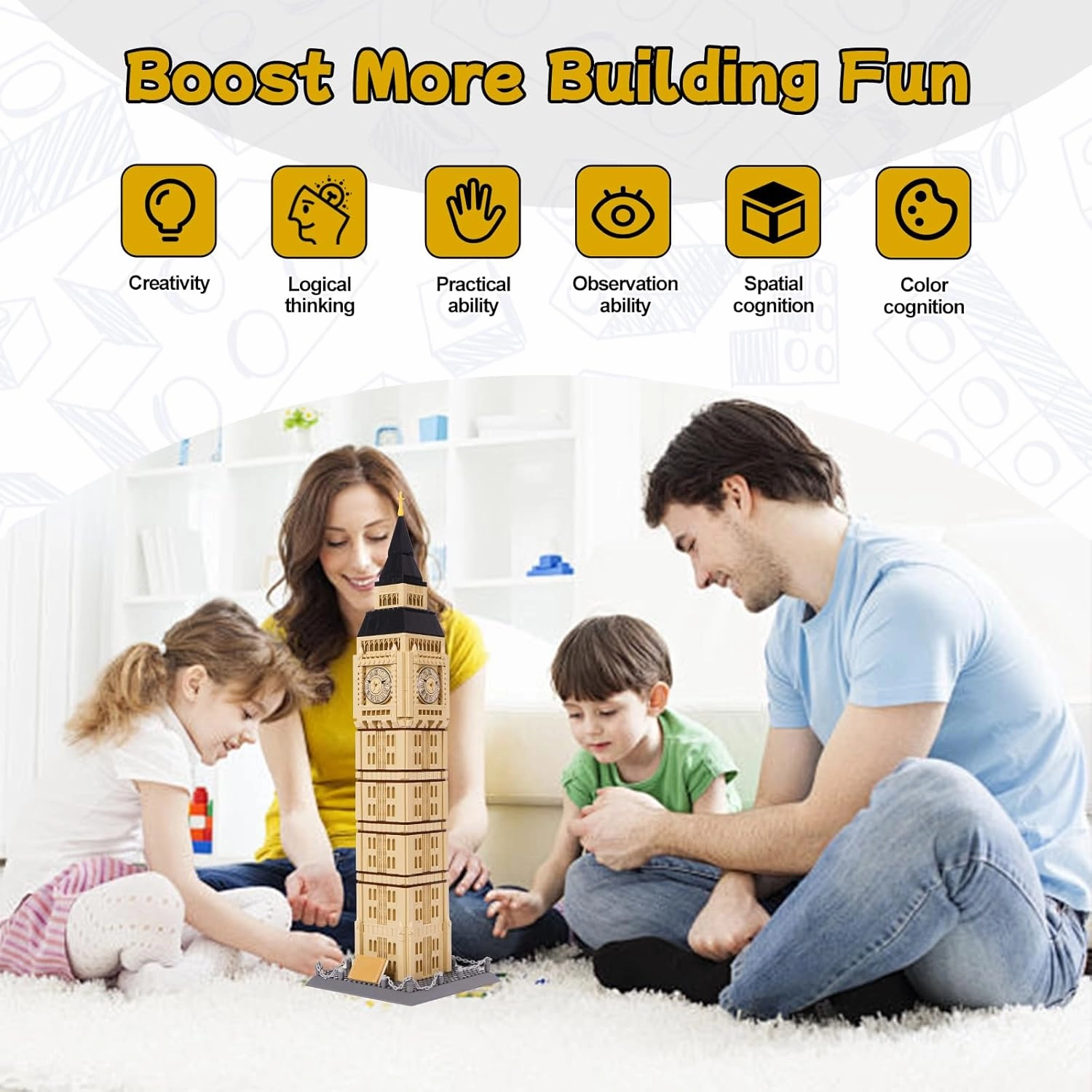 Toy Building Block Set, London Big Ben Elizabeth Tower Building Blocks Regular Size Brick World Famous Architecture hristmas Birthday Gift for Adults Children Kids Boys Girls 8  1666 PCS