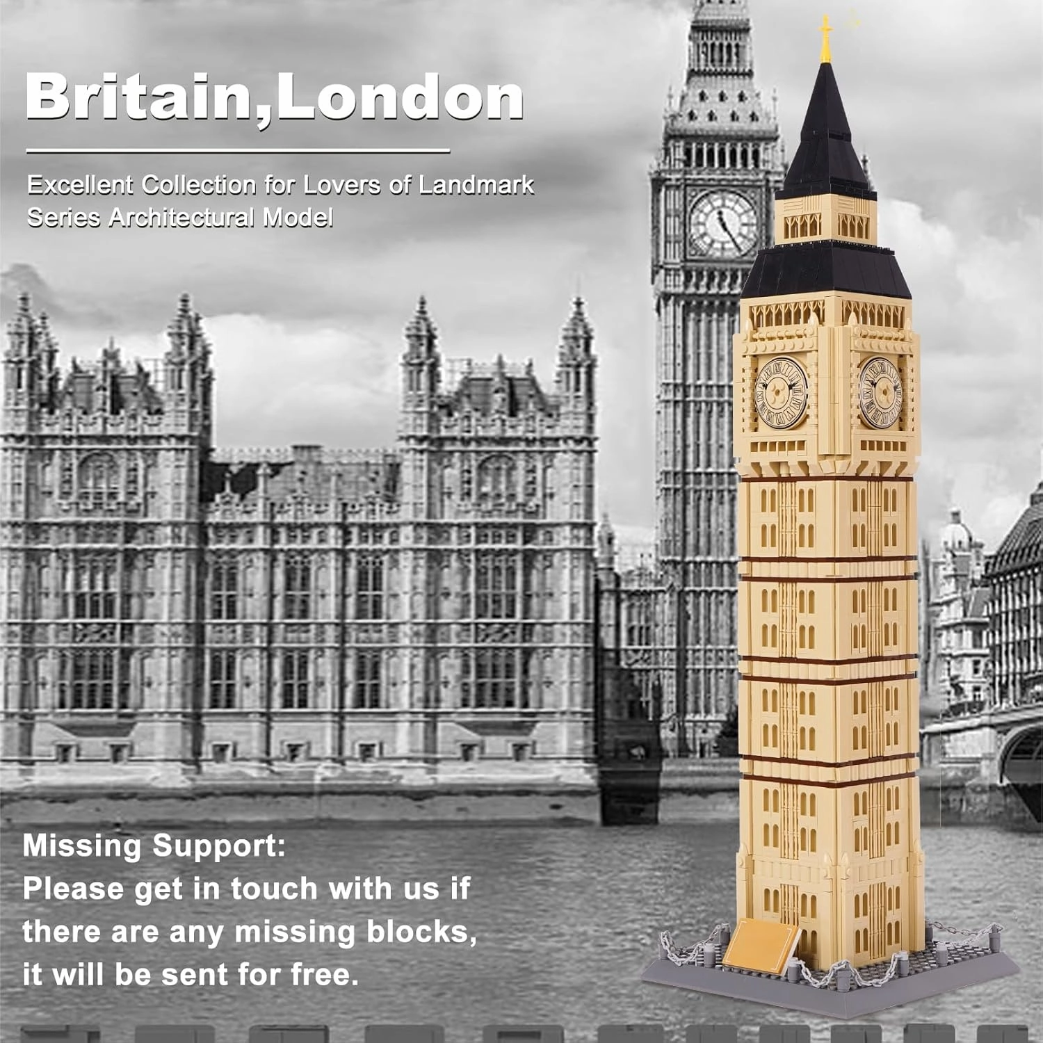 Toy Building Block Set, London Big Ben Elizabeth Tower Building Blocks Regular Size Brick World Famous Architecture hristmas Birthday Gift for Adults Children Kids Boys Girls 8  1666 PCS