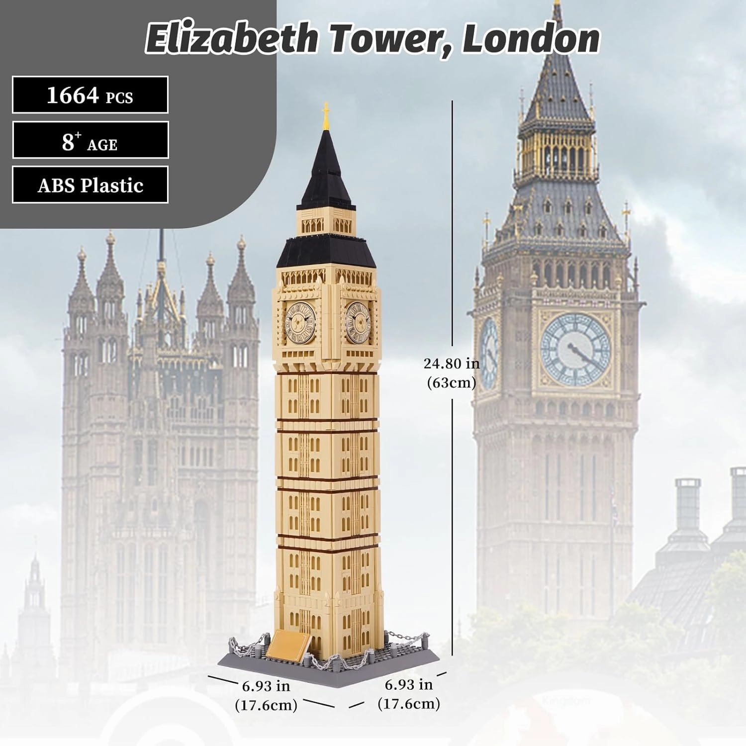 Toy Building Block Set, London Big Ben Elizabeth Tower Building Blocks Regular Size Brick World Famous Architecture hristmas Birthday Gift for Adults Children Kids Boys Girls 8  1666 PCS