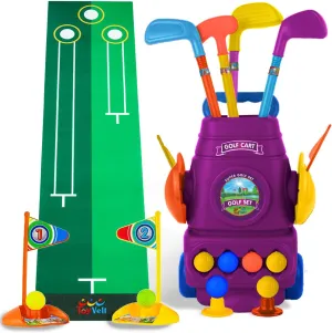 ToyVelt Toddler Golf Set - Kids Clubs with 6 Balls, 4 Sticks, 2 Practice Holes & a Putting Mat Promotes Physical Mental Development, Ideal Gift for Boys 2-10, Purple
