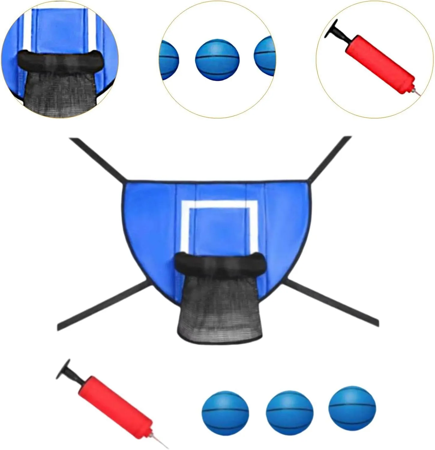 Trampoline Basketball Hoop Attachment Set Universal Basketball Goal with 3 Mini Balls and 1 Pump for Kids Children