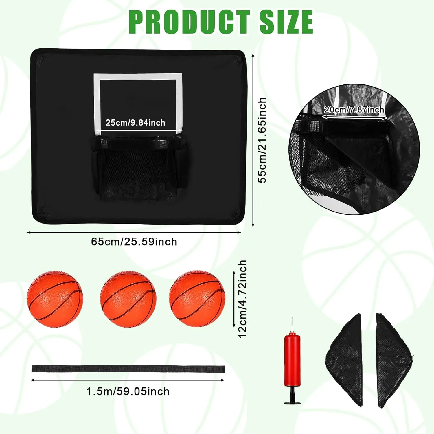Trampoline Basketball Hoop, Trampoline Basketball Attachment with Enclosure 3 Mini Balls and 1 Pump Trampoline Accessories Parts for Kids Adults Indoor Outdoor Play Games Easy to Install