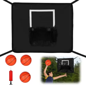 Trampoline Basketball Hoop, Trampoline Basketball Attachment with Enclosure 3 Mini Balls and 1 Pump Trampoline Accessories Parts for Kids Adults Indoor Outdoor Play Games Easy to Install