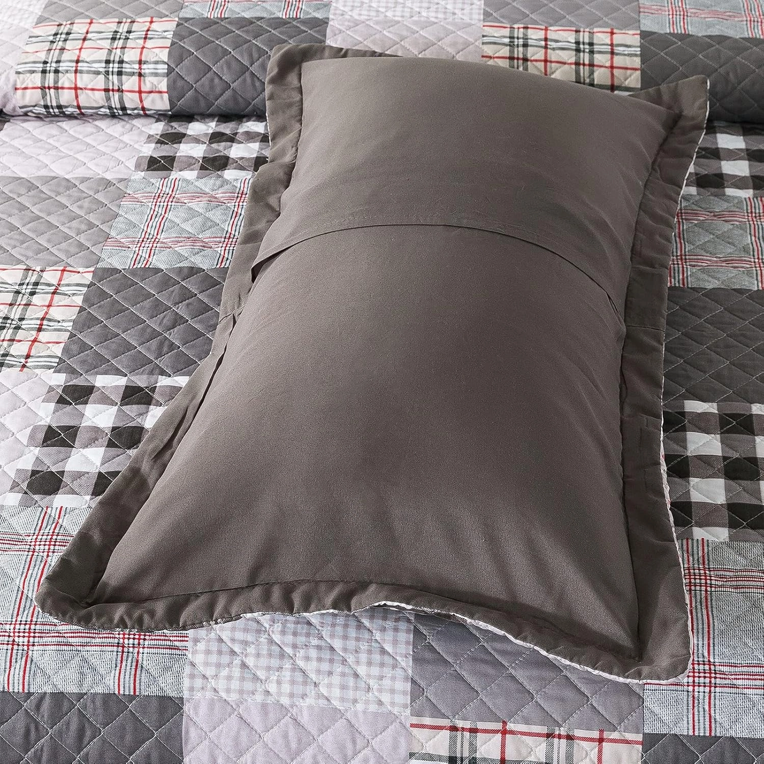 Travan Quilt Set 3-Piece Oversized Quilted Bedspread Coverlet Set Grey European British Grid Patchwork Bedding Set, Queen Size