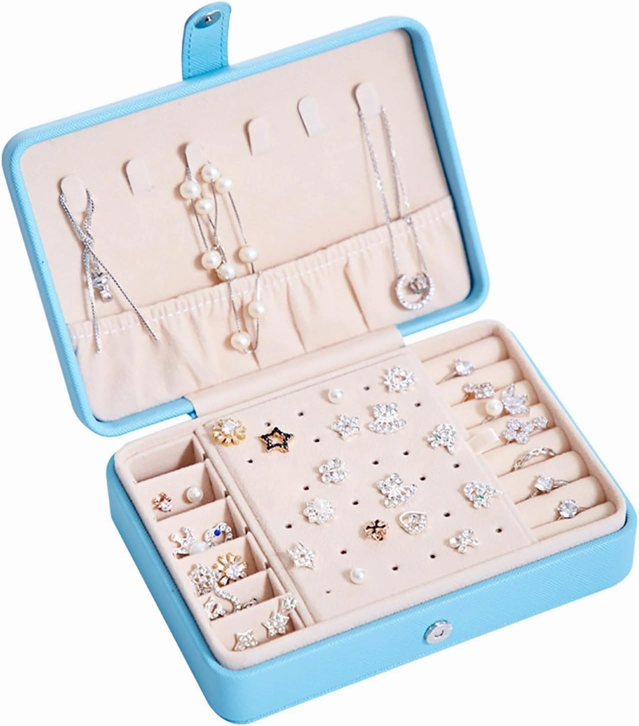 Travel Jewelry Box,2025 New 2-Layer Portable PU Leather Jewelry Organizer with Removable Tray,Jewelry Travel Case,Large Jewelry Box for Earring Necklace Bracelets Ring Christmas Gifts