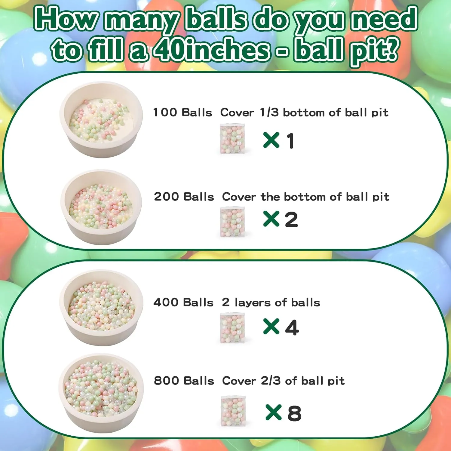 TRENDPLAY Plastic Balls for Ball Pits, Pack of 100 Hollow Balls, Perfect for Toddler Baby Pools,Party Decoration, 2.2 Inch 2.4 Inch 2.75 Inch