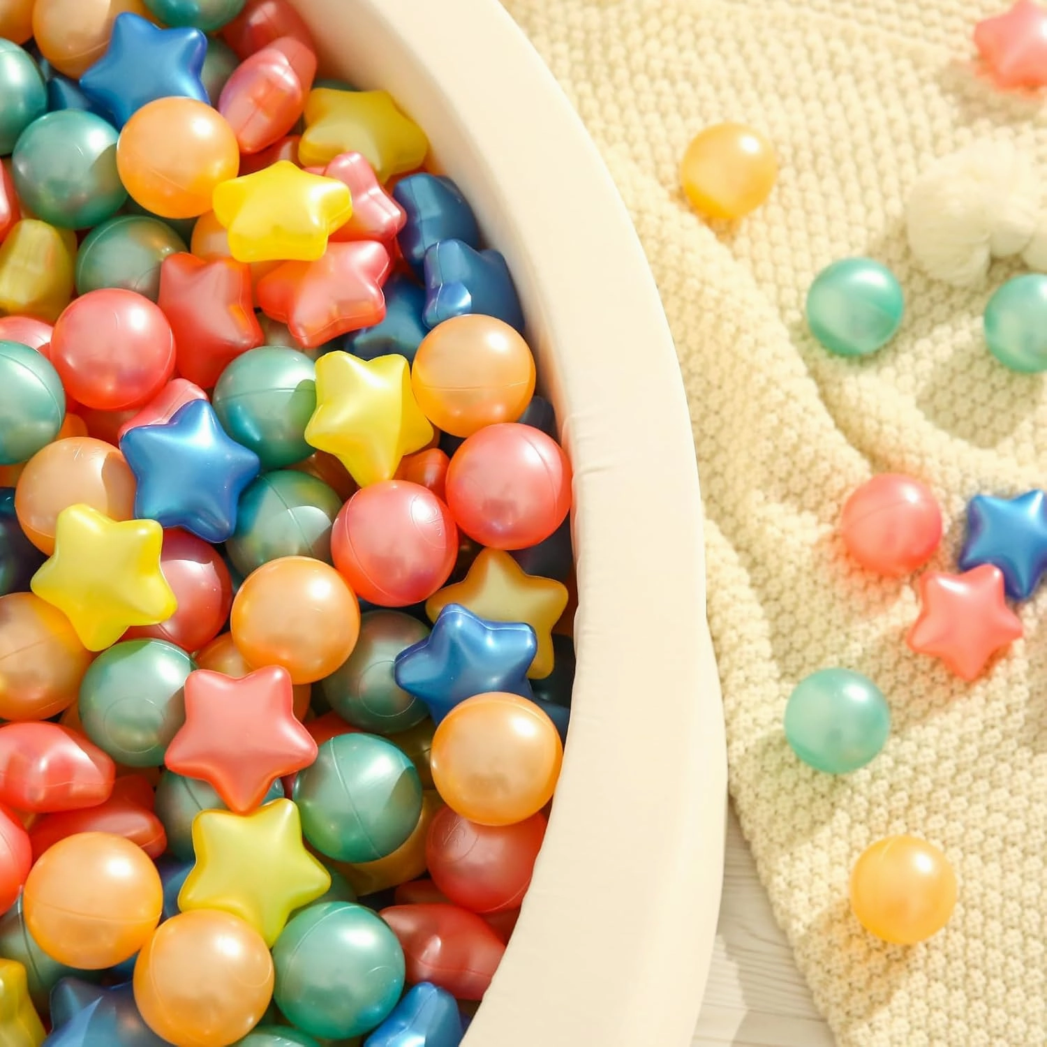 TRENDPLAY Star Ball Pit Balls for Toddlers -50 100 200 Count Star Balls Different Shapes, Non-Toxic Plastic Balls for Safe Play, Boys Girls Festival Party Decoration