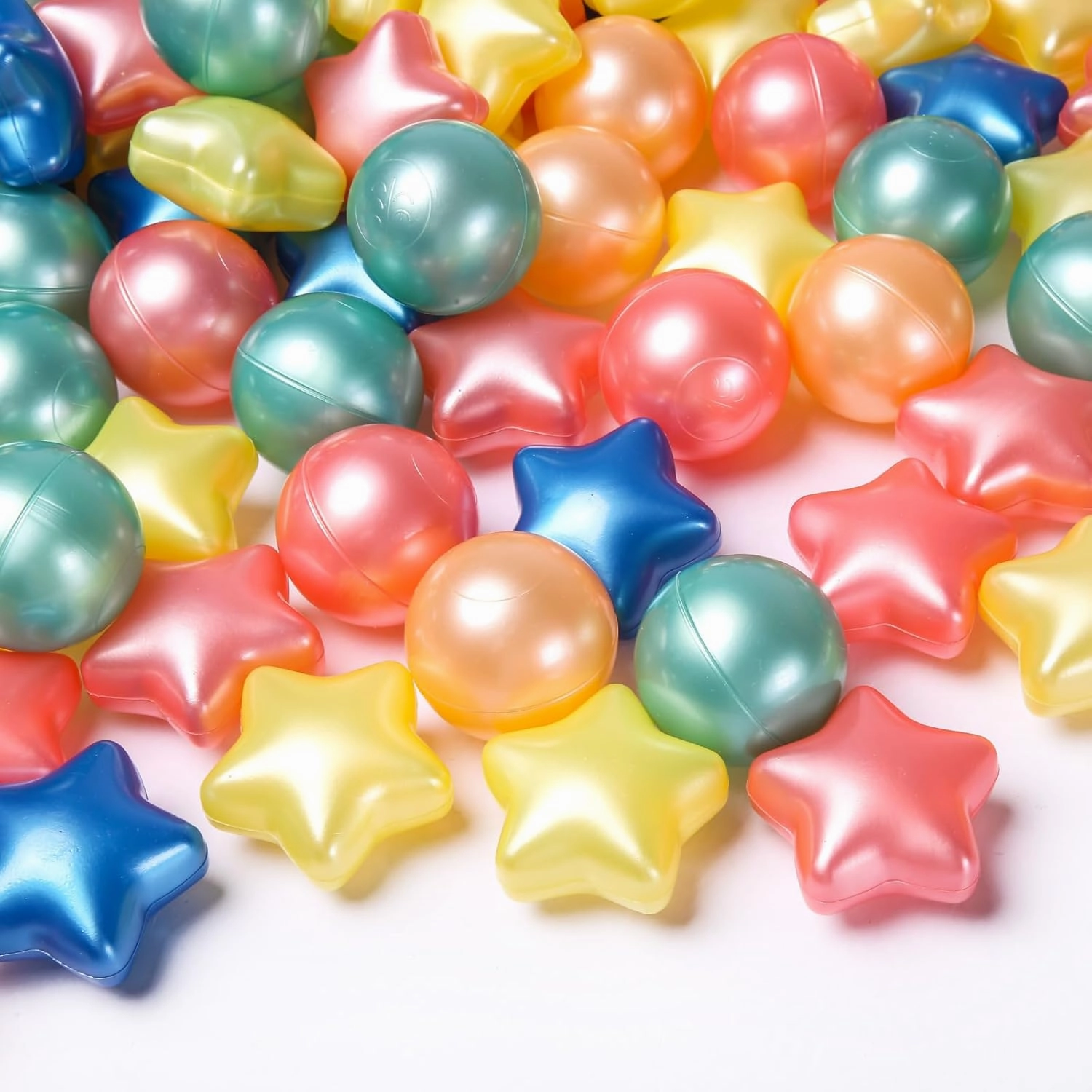TRENDPLAY Star Ball Pit Balls for Toddlers -50 100 200 Count Star Balls Different Shapes, Non-Toxic Plastic Balls for Safe Play, Boys Girls Festival Party Decoration