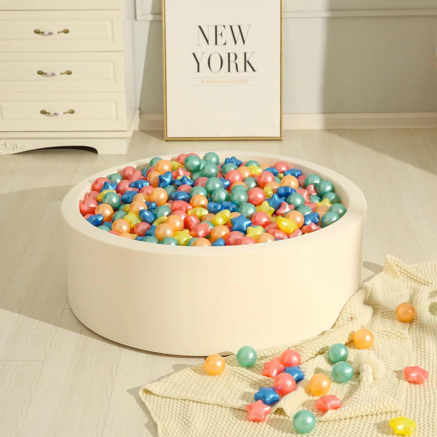 TRENDPLAY Star Ball Pit Balls for Toddlers -50 100 200 Count Star Balls Different Shapes, Non-Toxic Plastic Balls for Safe Play, Boys Girls Festival Party Decoration