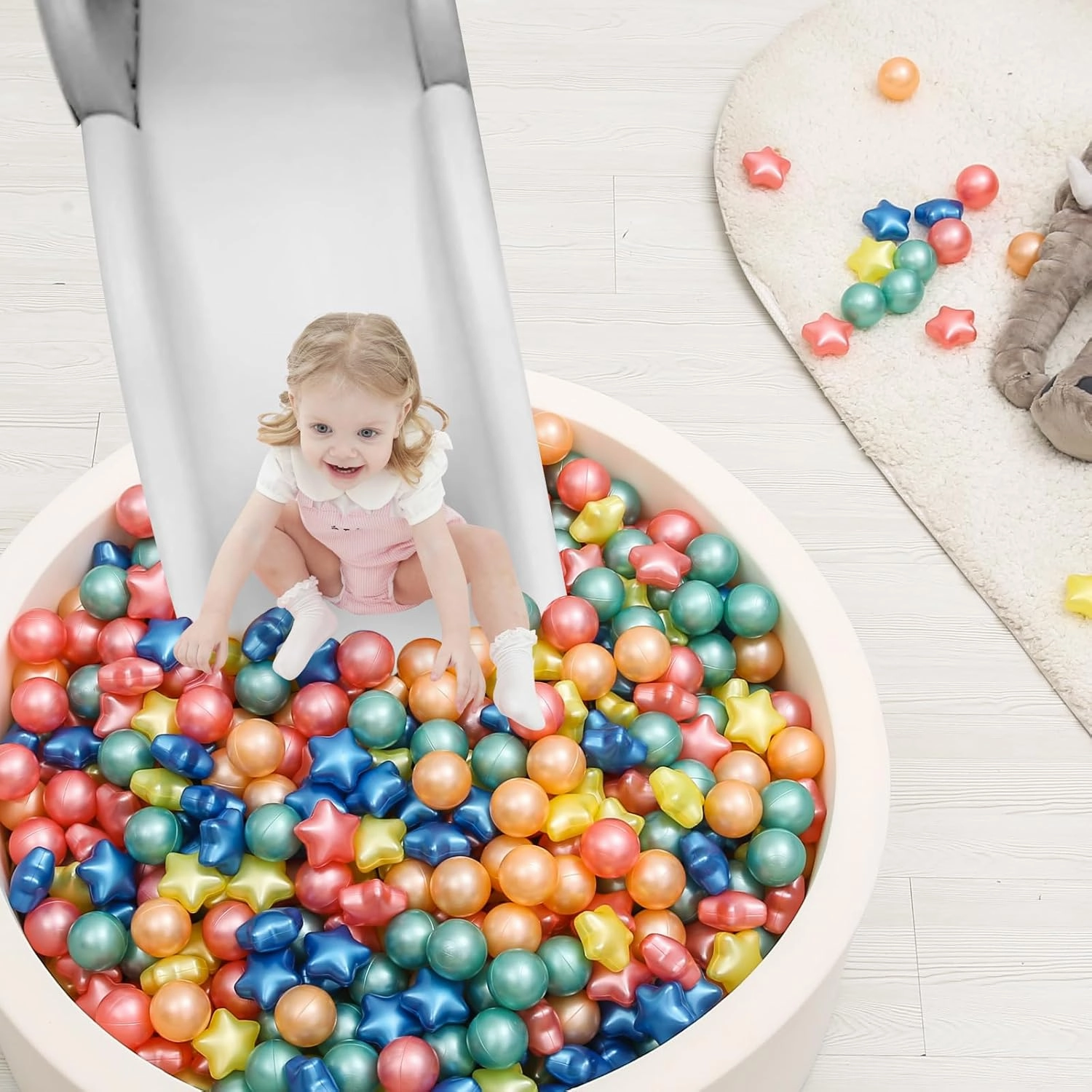 TRENDPLAY Star Ball Pit Balls for Toddlers -50 100 200 Count Star Balls Different Shapes, Non-Toxic Plastic Balls for Safe Play, Boys Girls Festival Party Decoration