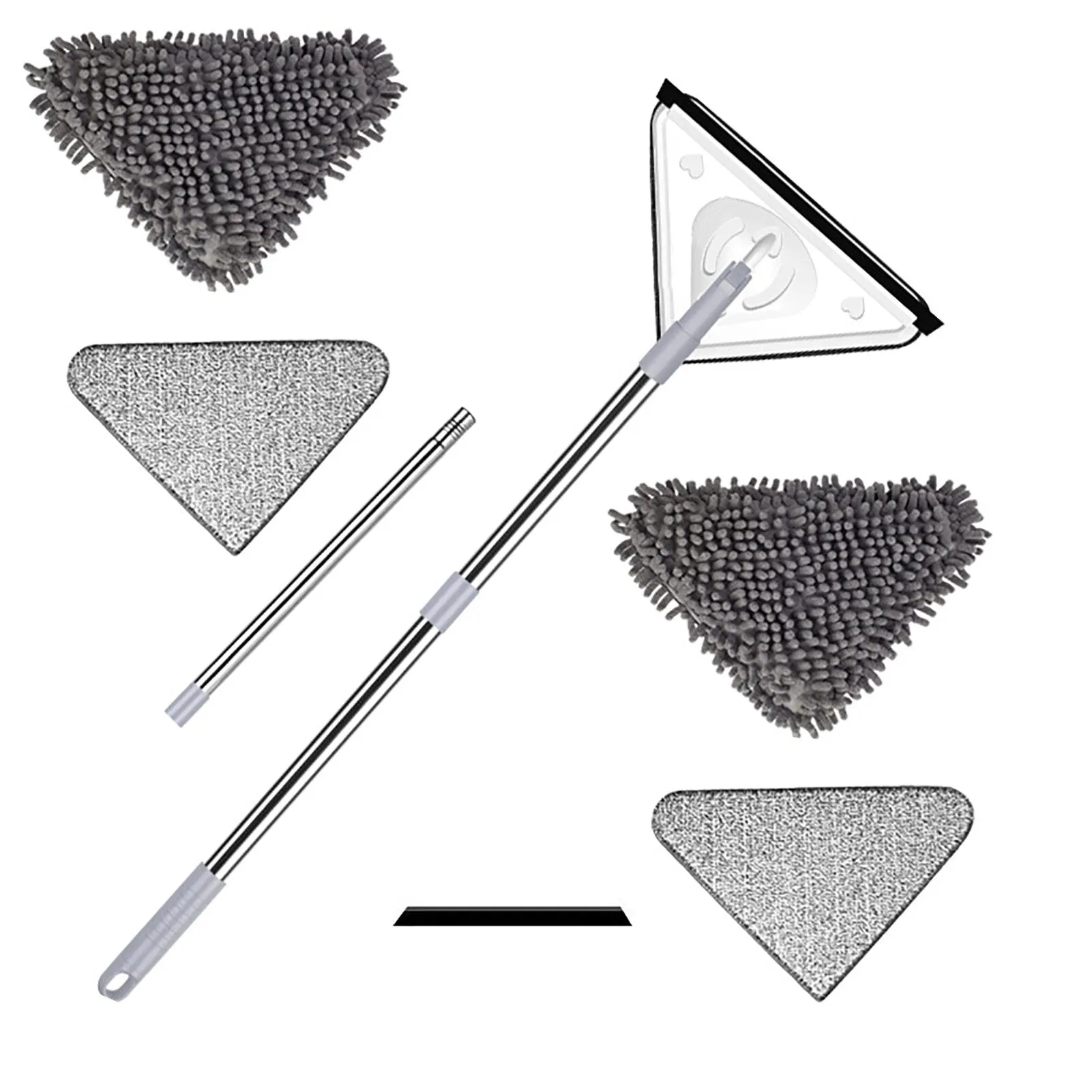 Triangle Microfiber Mop - Adjustable Handle, Washable Pads, Corner Cleaning