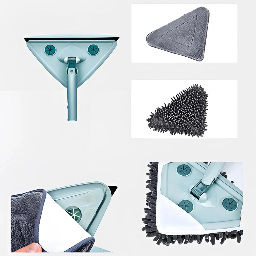 Triangle Microfiber Mop - Adjustable Handle, Washable Pads, Corner Cleaning