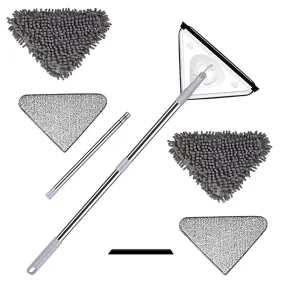 Triangle Microfiber Mop - Adjustable Handle, Washable Pads, Corner Cleaning