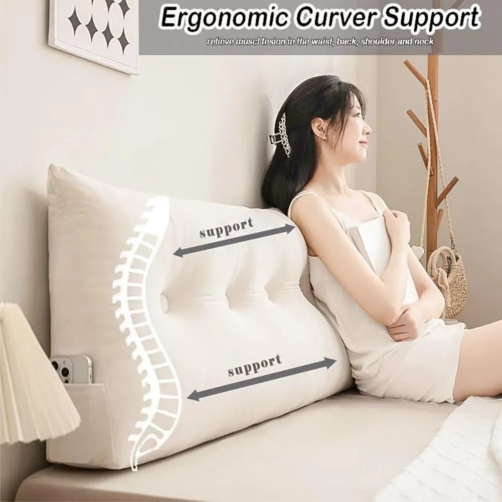 Triangular Wedge Headboard Pillows Twin XL Dorm Headboard Pillow Long Backrest Positioning Support Reading Bolster Pillow with Side Pockets Wedge Pillow College Dorm Room Essentials