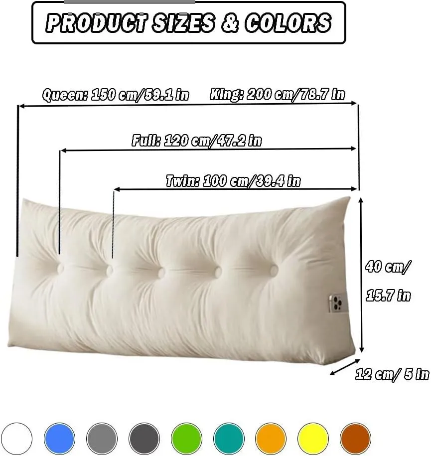 Triangular Wedge Headboard Pillows Twin XL Dorm Headboard Pillow Long Backrest Positioning Support Reading Bolster Pillow with Side Pockets Wedge Pillow College Dorm Room Essentials