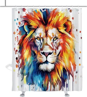 Tropical Lion Shower Curtain Jungle Animal Print Shower Curtains Set Cool Colorful Masculine Animals Lions Textured Waterproof Bathroom Decor with Hooks 72" W x 84" H