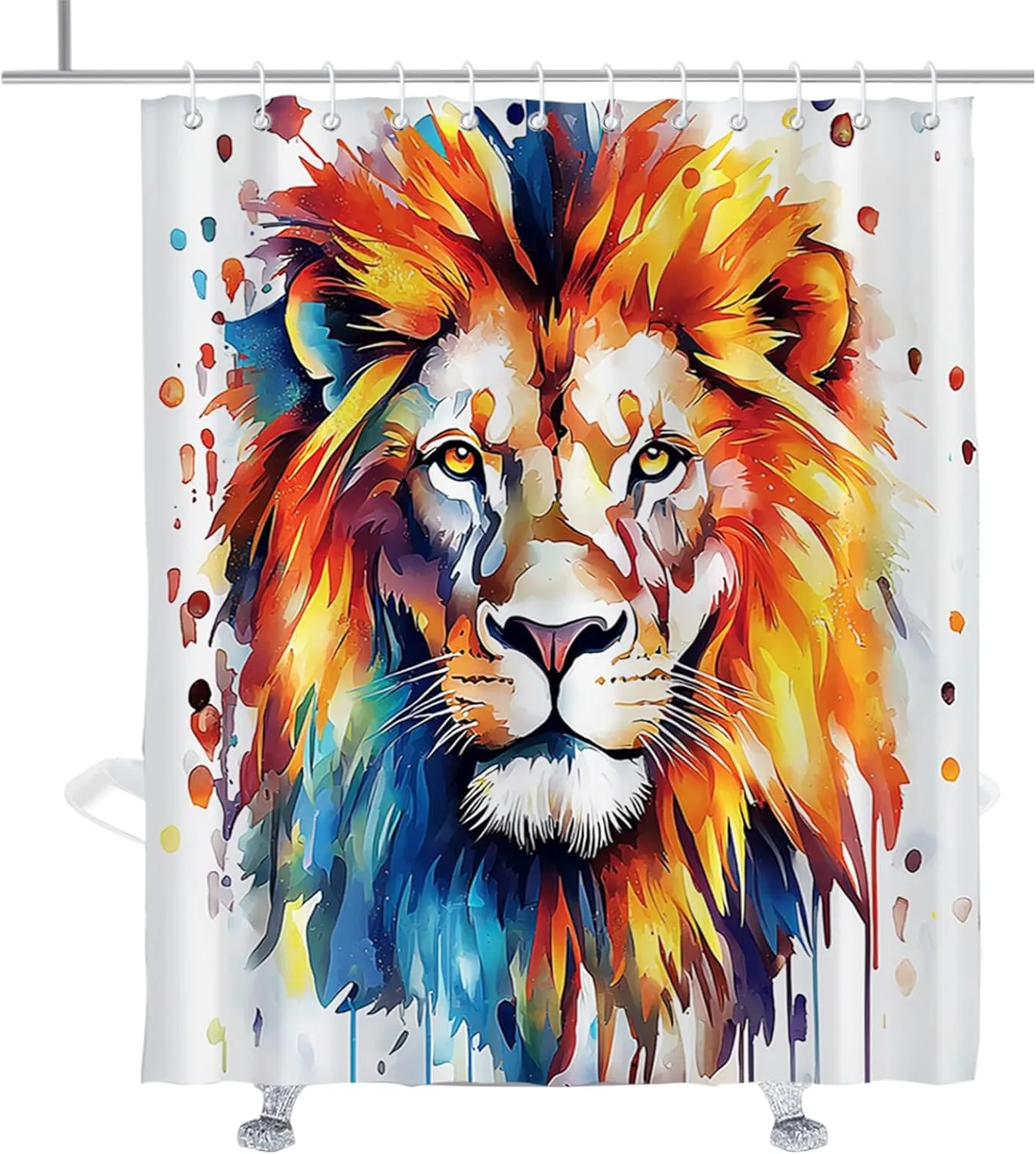 Tropical Lion Shower Curtain Jungle Animal Print Shower Curtains Set Cool Colorful Masculine Animals Lions Textured Waterproof Bathroom Decor with Hooks 72" W x 84" H