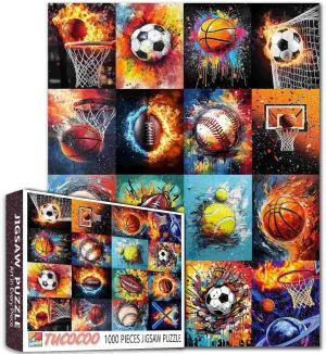 Tucocoo Graffiti Sports Balls Jigsaw Puzzle 1000 Pieces Basketball Soccer Ball Art Puzzles for Adults, Abstract Colorful Ball Collage Artwrok DIY Puzzles for Challenging Family Games Home Decor Gifts