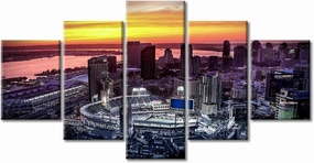 TUMOVO Petco Park Stadium Canvas Paintings Bedroom Canvas Wall Art 5 Panel San Diego City Baseball Stadium Posters and Prints Sports Pictures Modern Home Decor Framed Ready to Hang (60" Wx32 H)