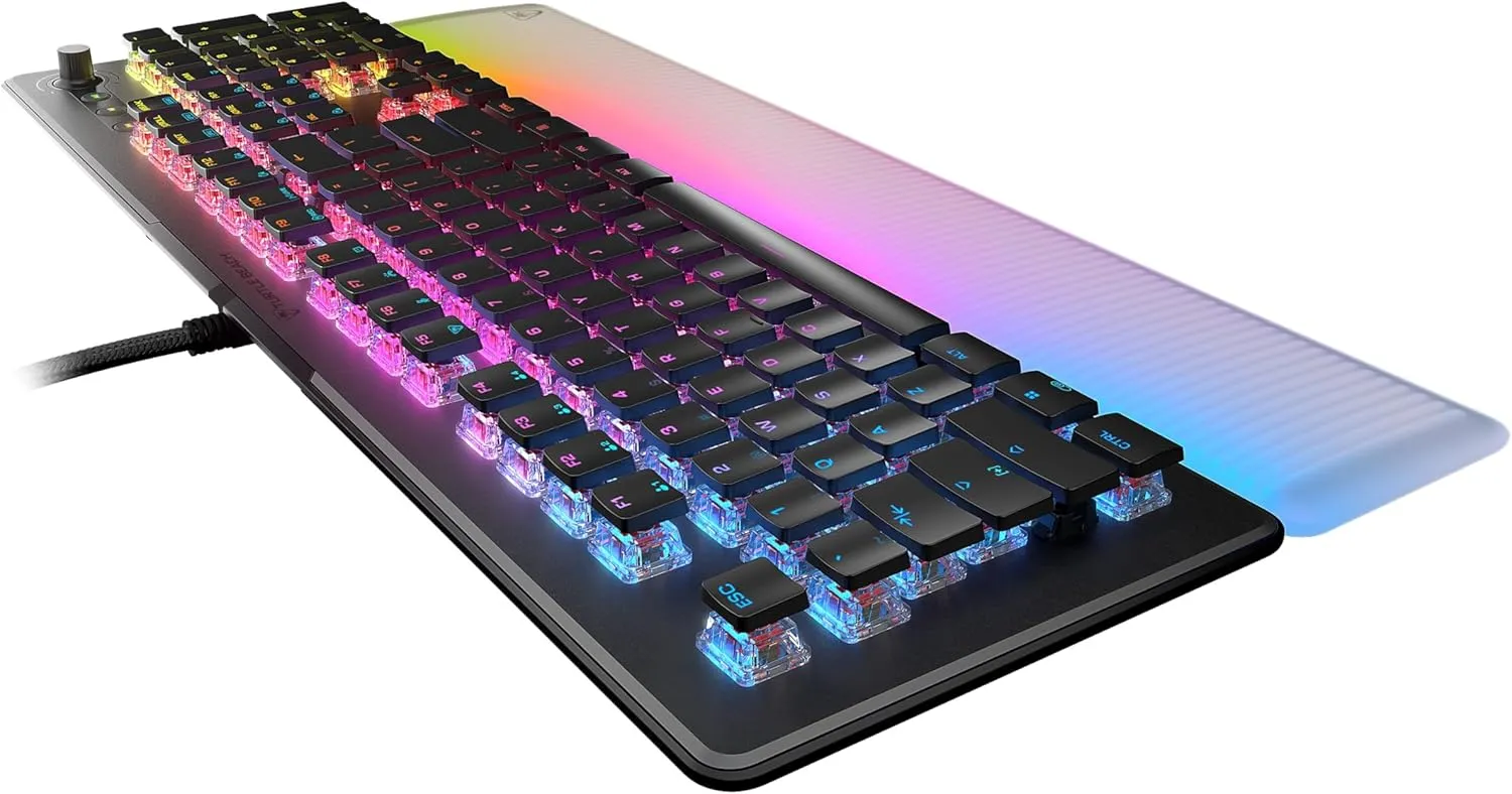 Turtle Beach Vulcan II Max – Optical-Mechanical PC Gaming Keyboard, Customizable RGB Illuminated Keys and Palm Rest, Smart Keys, Titan II Smooth Linear Switches, 200M Keystroke Durability – Black