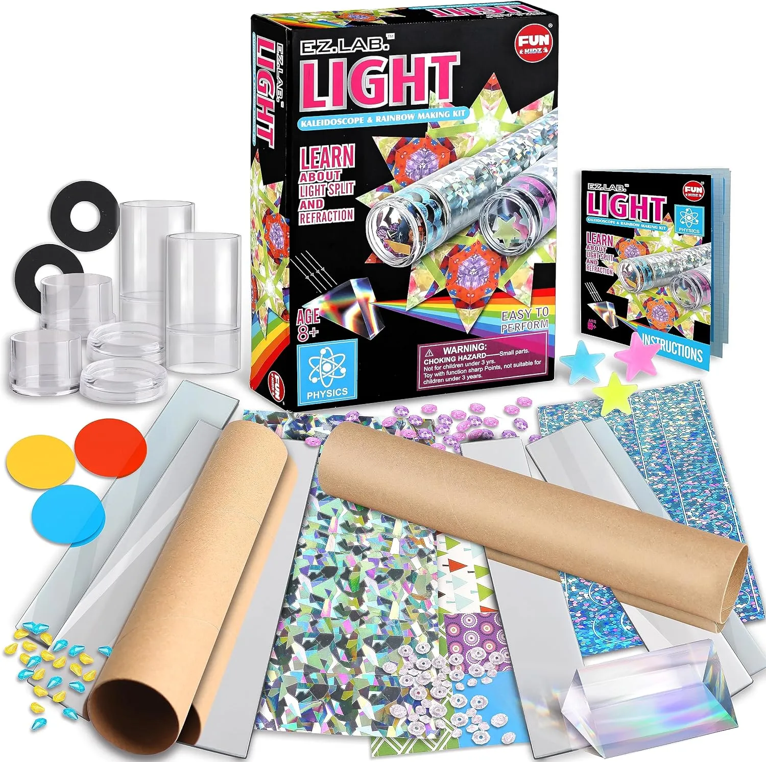 Twins Kaleidoscope Kit for Kids, FunKidz DIY Kaleidoscope Making Craft Kit with Prism Gift Optical Illusion Science Experiment Educational STEM Toy